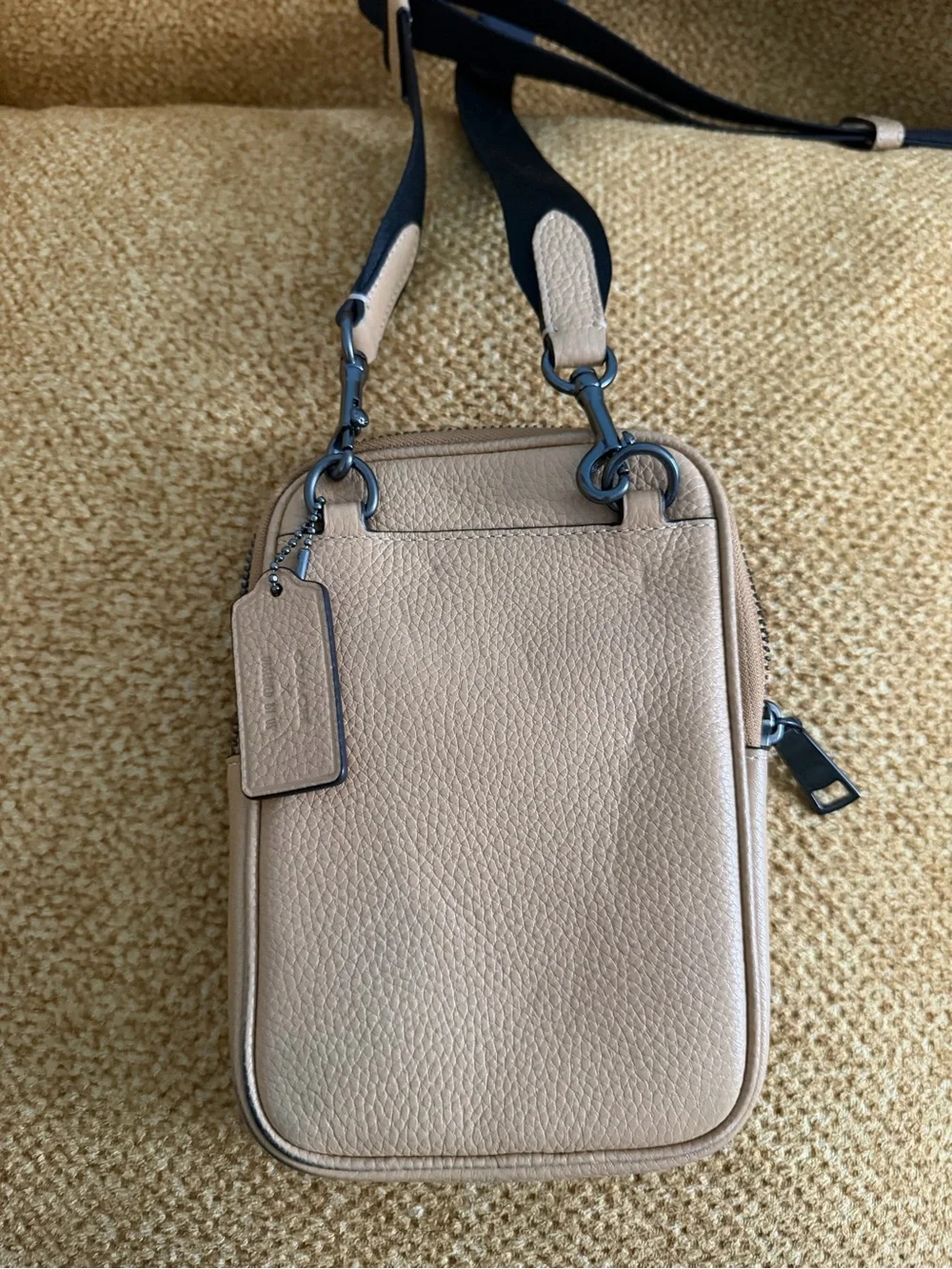Coach Beige Pebbled Leather Crossbody with Colorful Mushroom Motif